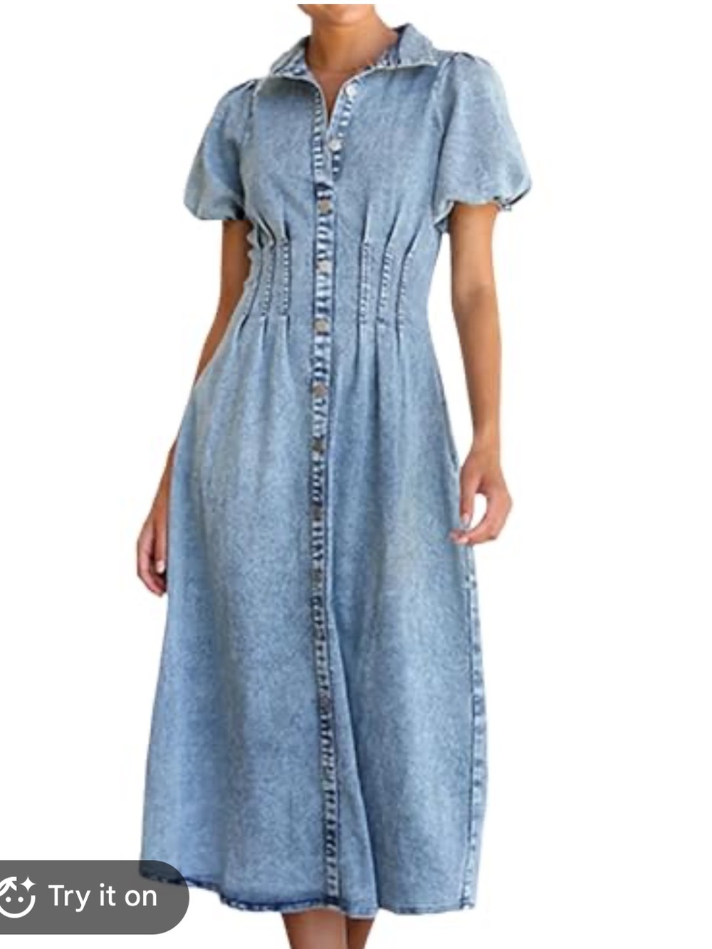 Denim Button Front Midi Dress